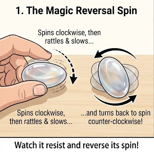 Mystic Rattleback: Asymmetric Physics Toy with Magical Reverse Spin